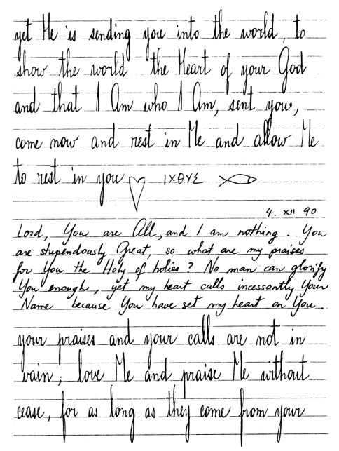 True Life in God Messages Handwriting